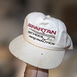 VTG Spartan School Of Aeronautics Trucker Hat White Snapback Roper Cap Aviation